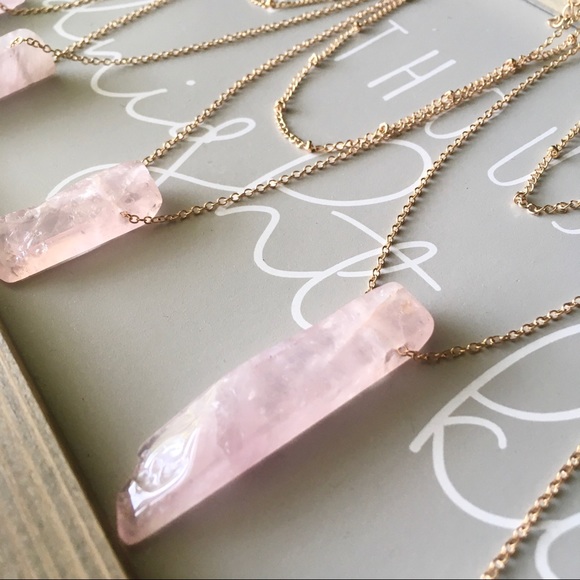 Quartz Stone Crystal Blush Pink Layered Necklace - Picture 2 of 12